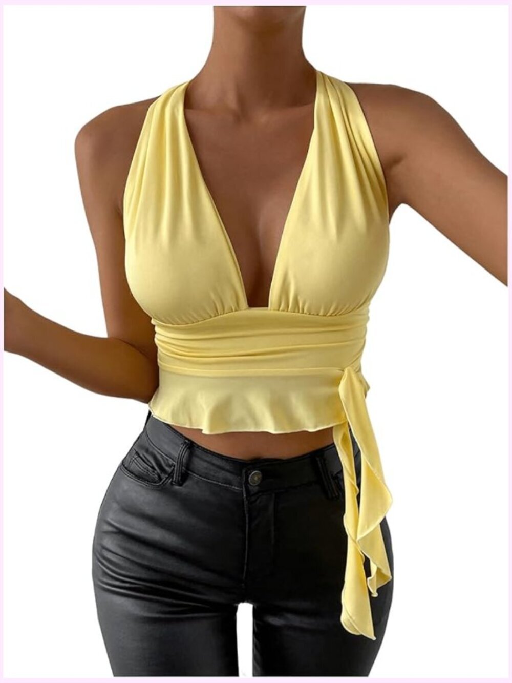 Halter Crop Top, Deep V-Neck Sleeveless Tank, Y2K Trendy Going Out Shirt